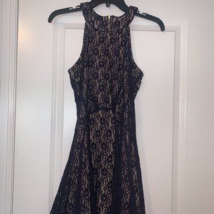 Bleuh Ciel Navy Blue & Nude Lace Mini Dress XS